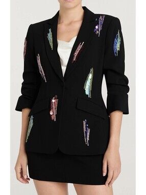 New Cinq A Sept Sequin & Paillette Detail Jacket In Black Size 6 $695